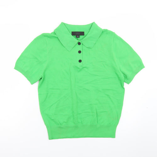 Zara Women Green Polo Shirt L Short Sleeve Collared Knit Top