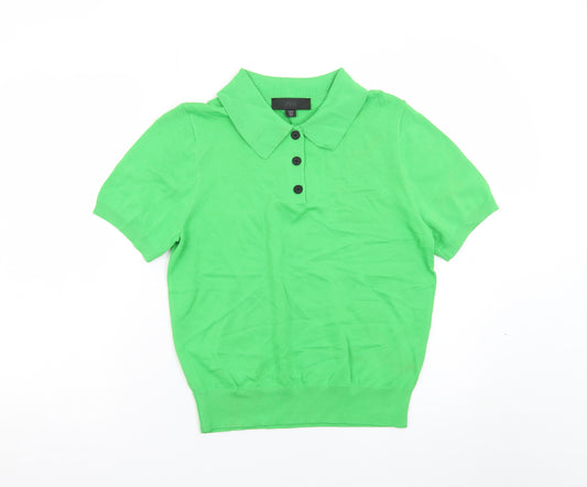 Zara Women Green Polo Shirt L Short Sleeve Collared Knit Top