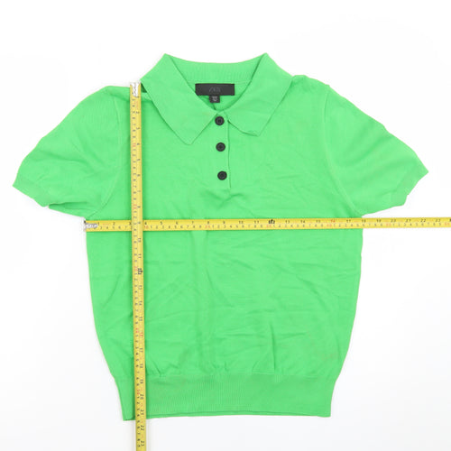 Zara Women Green Polo Shirt L Short Sleeve Collared Knit Top
