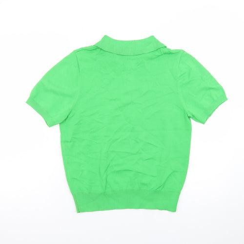 Zara Women Green Polo Shirt L Short Sleeve Collared Knit Top