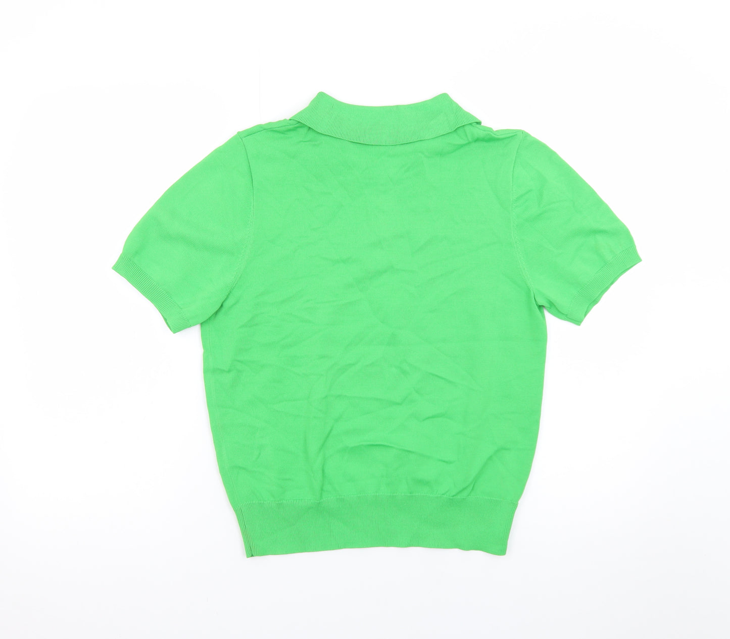 Zara Women Green Polo Shirt L Short Sleeve Collared Knit Top
