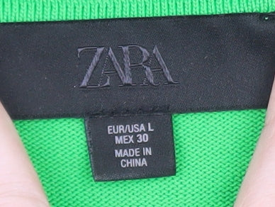 Zara Women Green Polo Shirt L Short Sleeve Collared Knit Top
