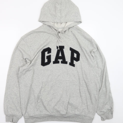 GAP Men's Grey XL Pullover Hoodie with Logo Fleece Sweatshirt