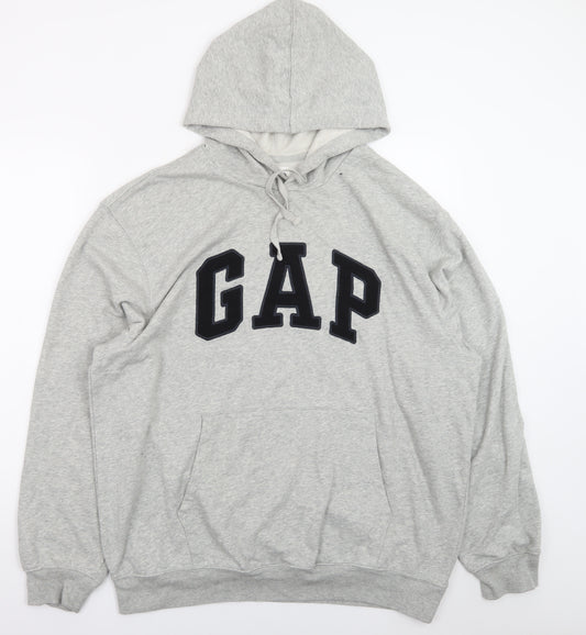 GAP Men's Grey XL Pullover Hoodie with Logo Fleece Sweatshirt