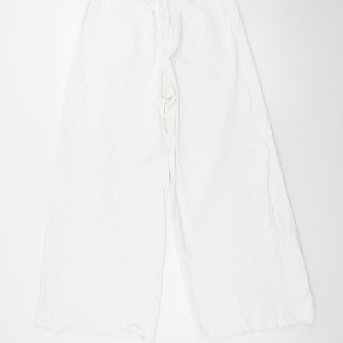 Bershka Women White Wide-Leg High Rise Jeans Size 12