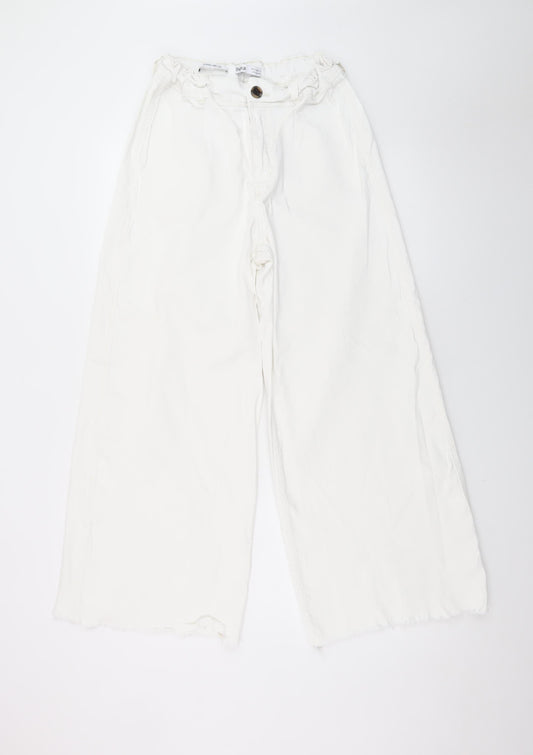 Bershka Women White Wide-Leg High Rise Jeans Size 12