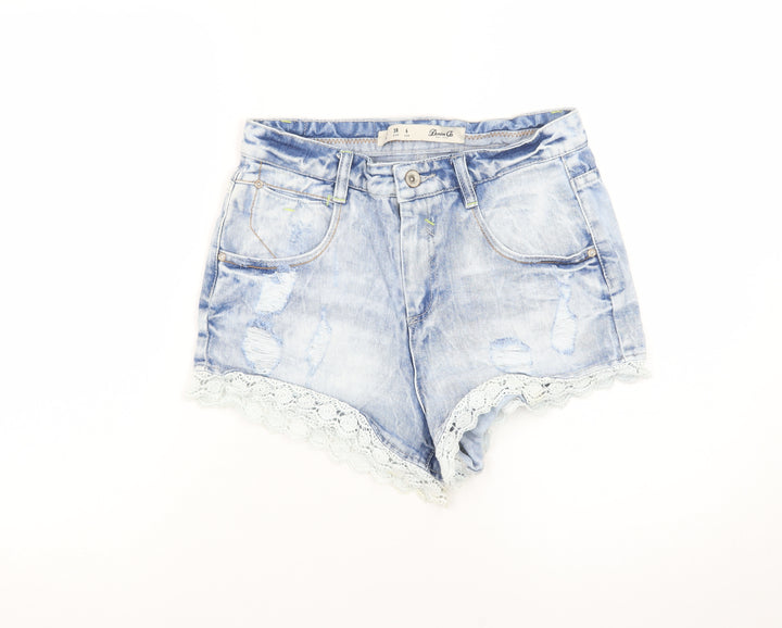 Denim Co. Women Blue Lace Trim Distressed Denim Hot Pants Size 10