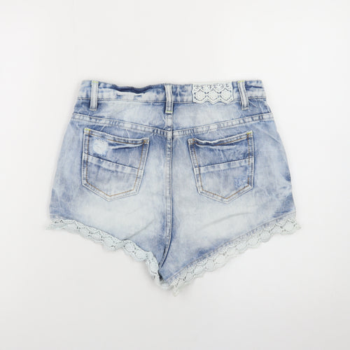 Denim Co. Women Blue Lace Trim Distressed Denim Hot Pants Size 10