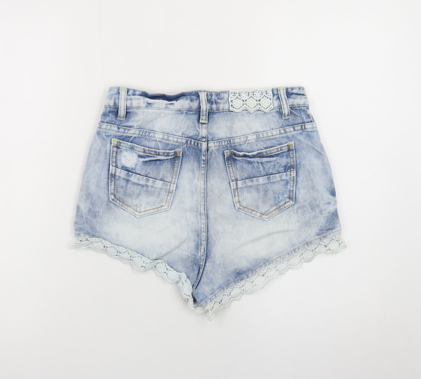 Denim Co. Women Blue Lace Trim Distressed Denim Hot Pants Size 10