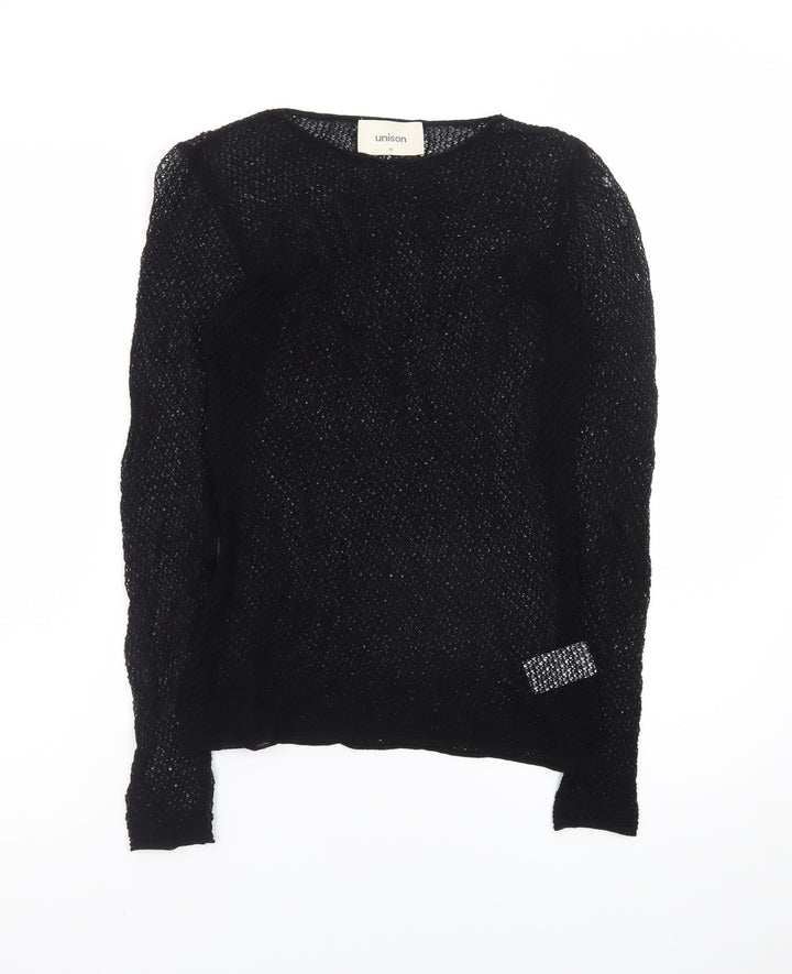 Unison Women's Black Knit Long Sleeve Blouse M