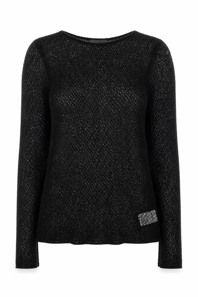 Front view of Unison Women's Black Knit Long Sleeve Blouse M