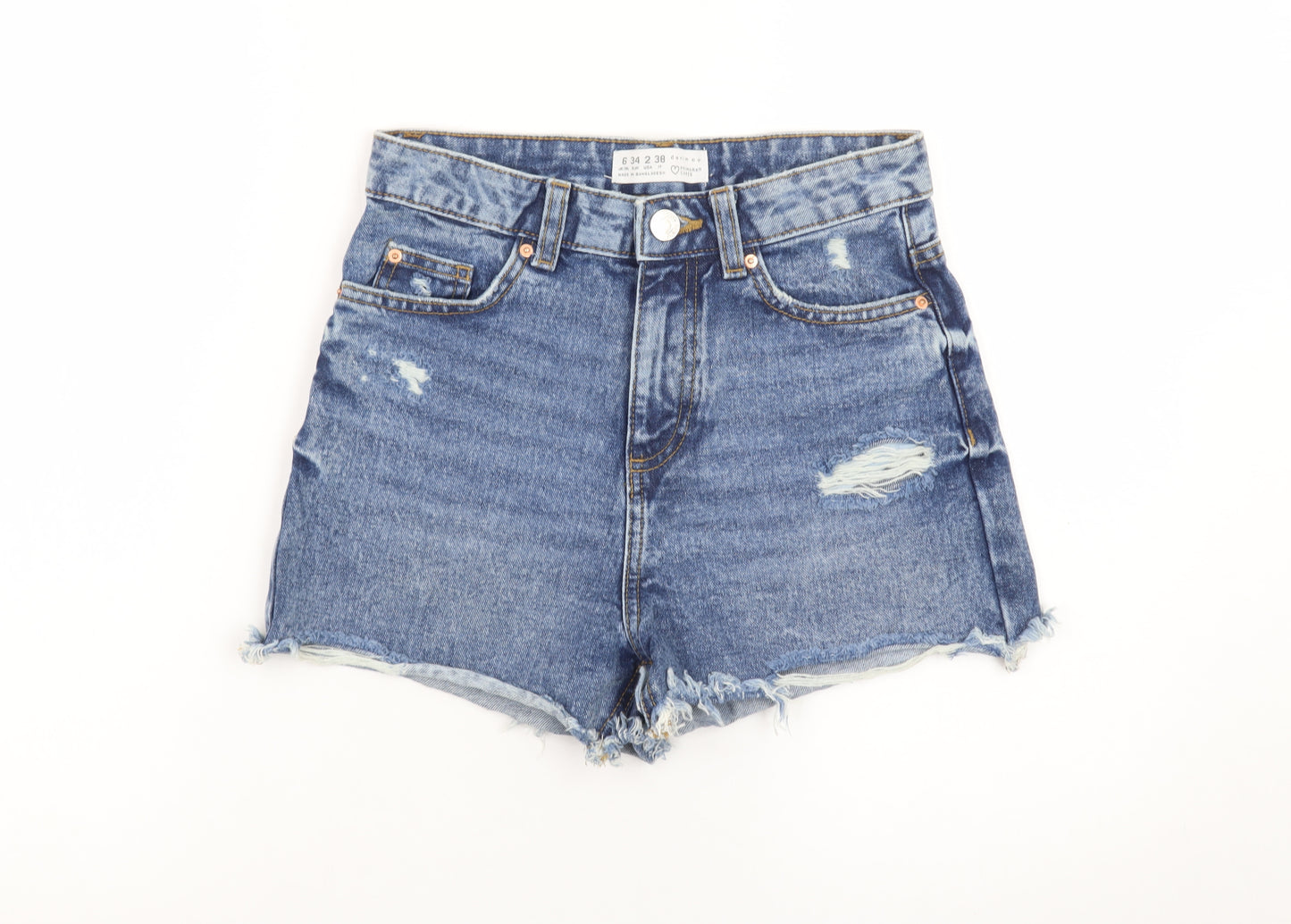 Primark Women Blue Size 6 High Rise Cut-Off Denim Shorts