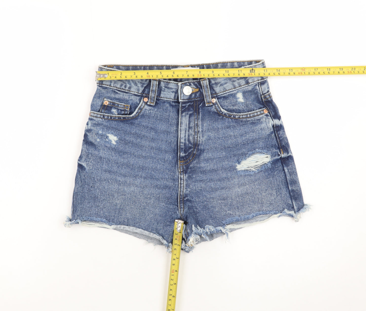 Primark Women Blue Size 6 High Rise Cut-Off Denim Shorts