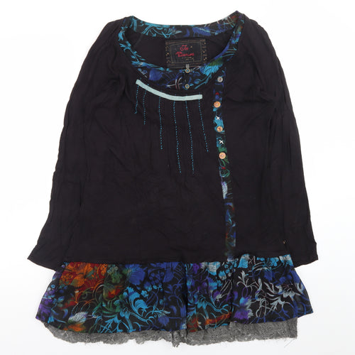 Joe Browns Womens Black Floral Shift Dress Size 16 3/4 Sleeve Bohemian Style