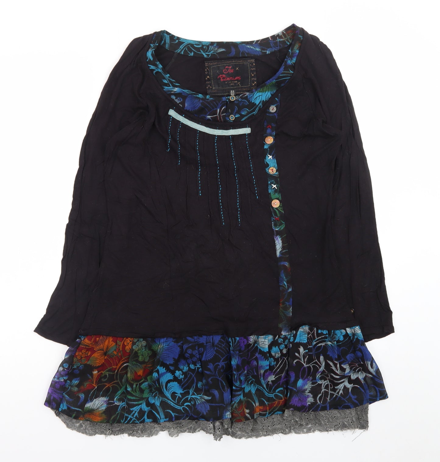 Joe Browns Womens Black Floral Shift Dress Size 16 3/4 Sleeve Bohemian Style