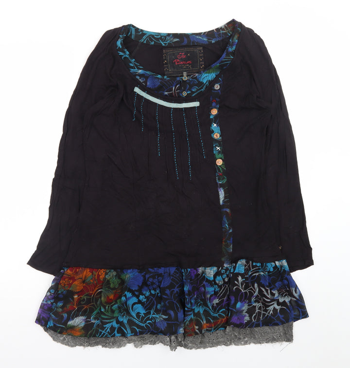 Joe Browns Womens Black Floral Shift Dress Size 16 3/4 Sleeve Bohemian Style