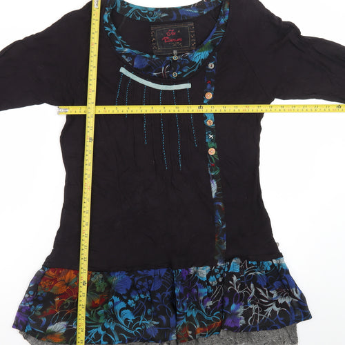 Joe Browns Womens Black Floral Shift Dress Size 16 3/4 Sleeve Bohemian Style