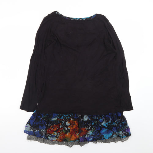 Joe Browns Womens Black Floral Shift Dress Size 16 3/4 Sleeve Bohemian Style