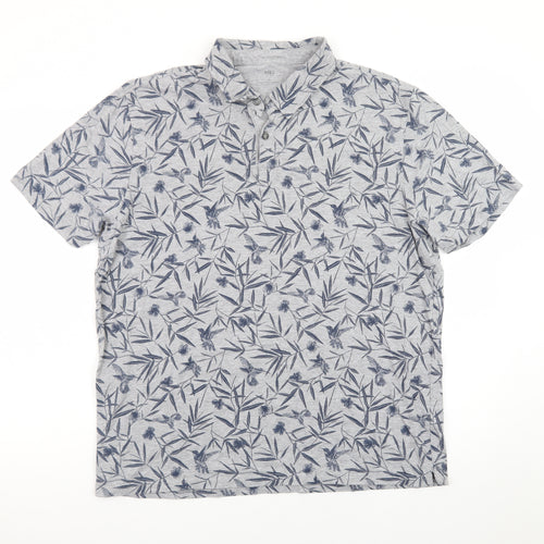 Marks and Spencer Men's Grey Floral Cotton Polo Shirt XL Regular Fit