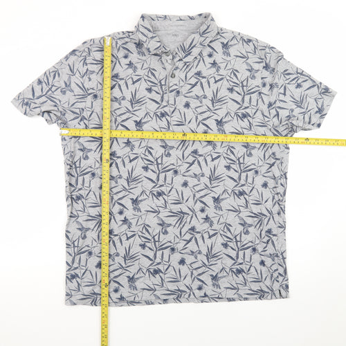Marks and Spencer Men's Grey Floral Cotton Polo Shirt XL Regular Fit
