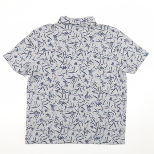 Marks and Spencer Men's Grey Floral Cotton Polo Shirt XL Regular Fit