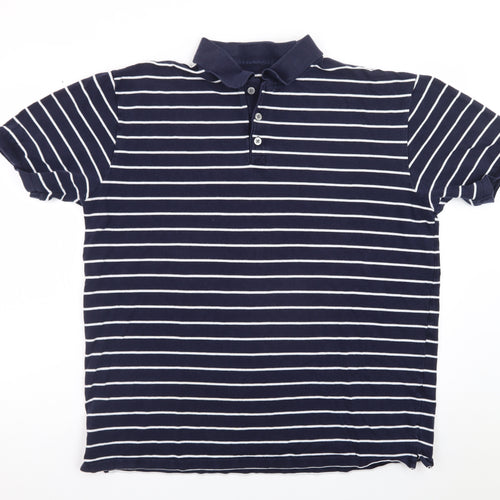 Marks and Spencer Men’s Blue Striped Cotton Stretch Polo Shirt XL