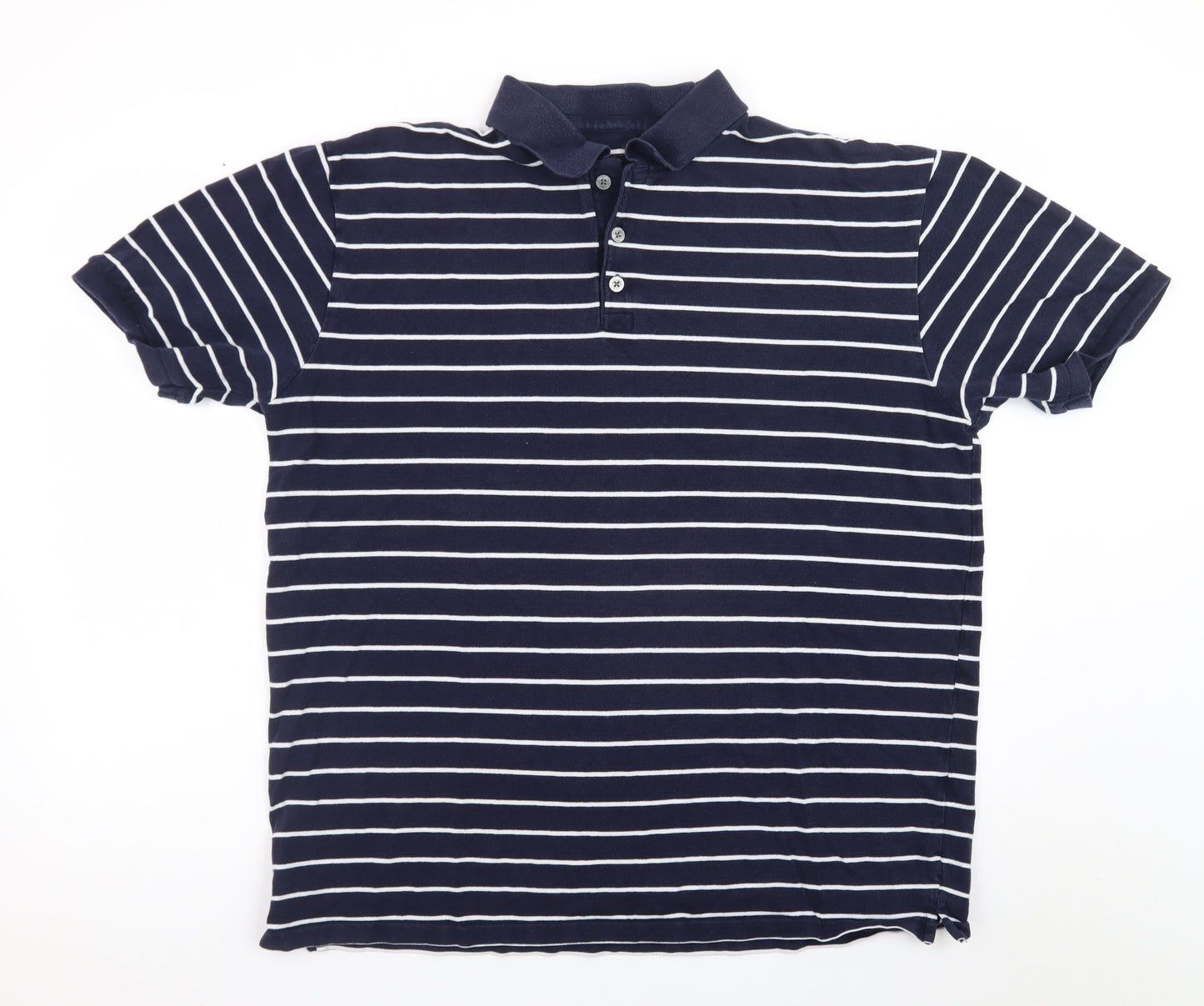 Marks and Spencer Men’s Blue Striped Cotton Stretch Polo Shirt XL