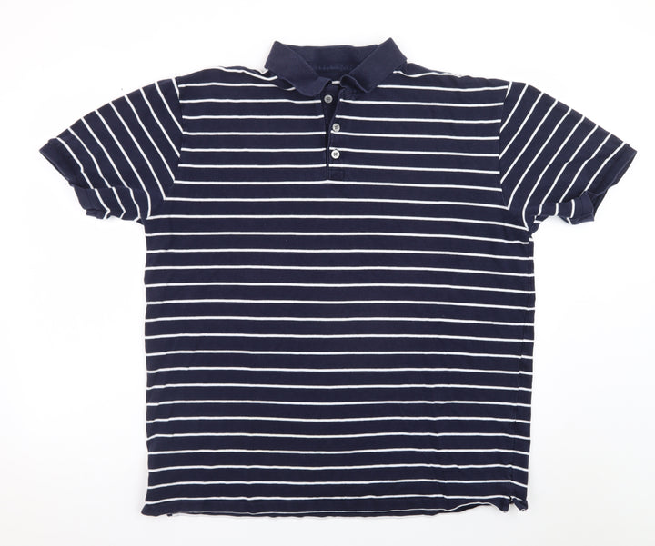 Marks and Spencer Men’s Blue Striped Cotton Stretch Polo Shirt XL