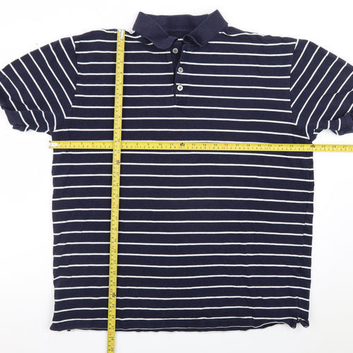 Marks and Spencer Men’s Blue Striped Cotton Stretch Polo Shirt XL