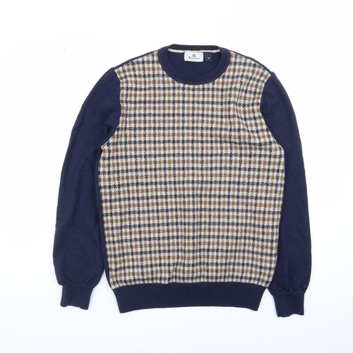 Aquascutum Men’s Blue Wool Check Pullover Jumper Size M