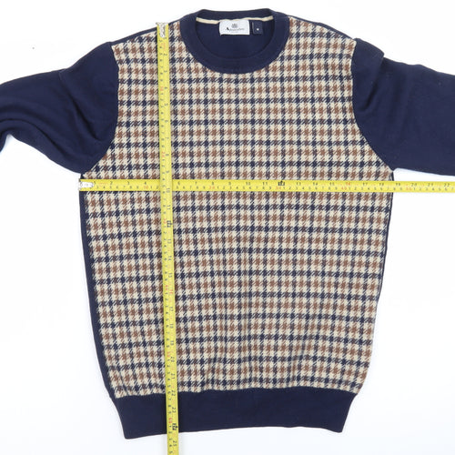 Aquascutum Men’s Blue Wool Check Pullover Jumper Size M