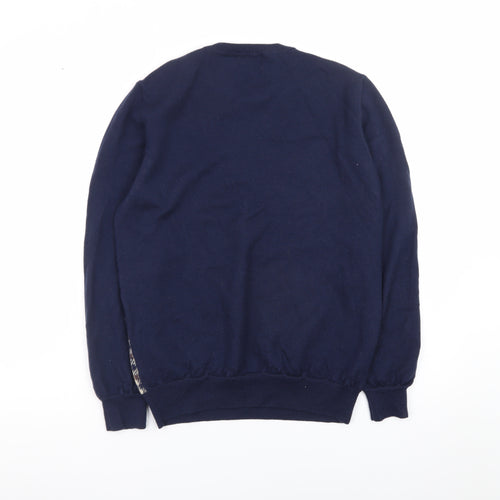 Aquascutum Men’s Blue Wool Check Pullover Jumper Size M
