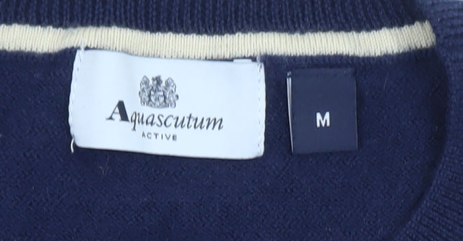 Aquascutum Men’s Blue Wool Check Pullover Jumper Size M