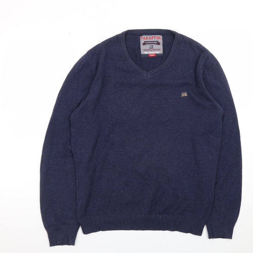 Paraffin Men's Blue V-Neck Knit Pullover Jumper Size M