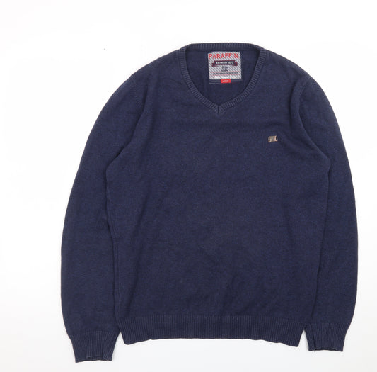 Paraffin Men's Blue V-Neck Knit Pullover Jumper Size M