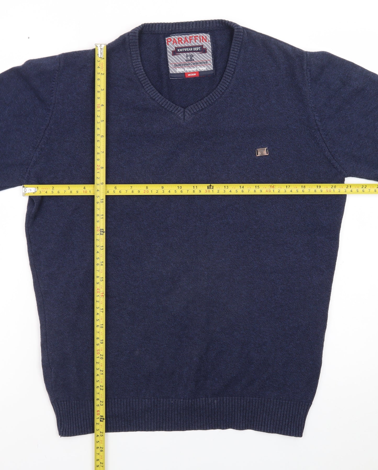Paraffin Men's Blue V-Neck Knit Pullover Jumper Size M