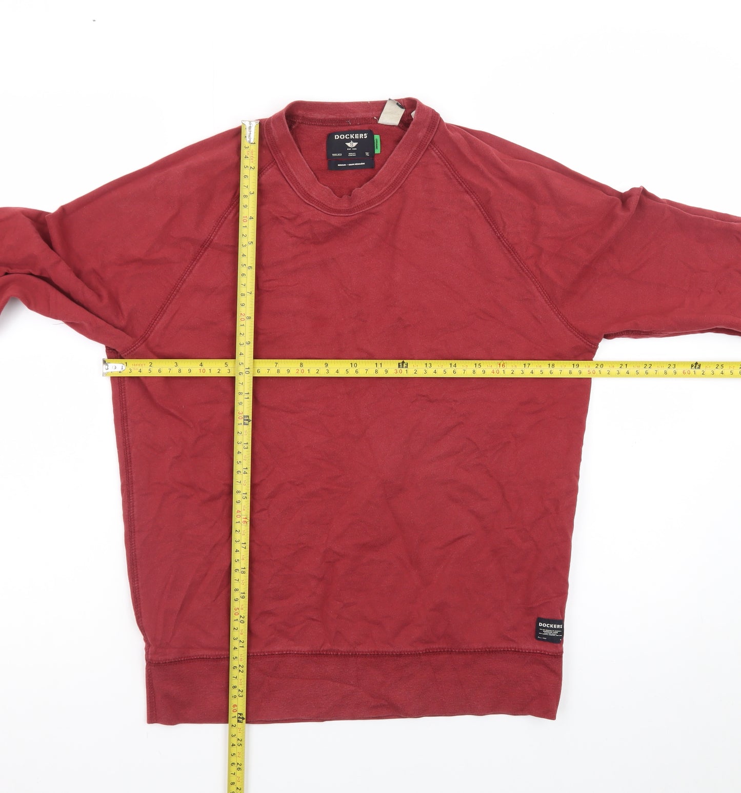 Dockers Men Red Long Sleeve Regular Fit Cotton T-Shirt Size S