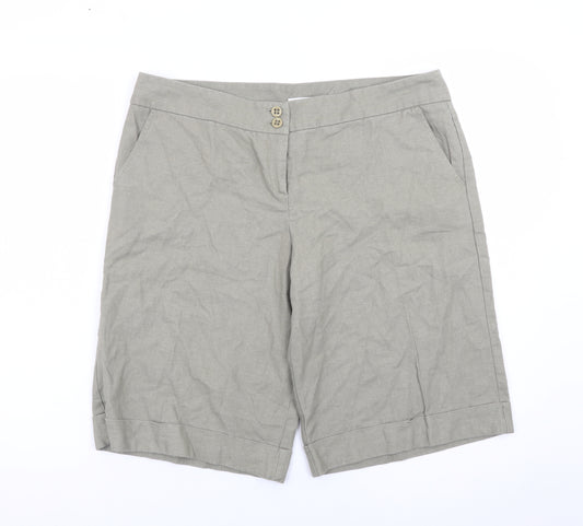 Miss Selfridge Womens Beige Linen Blend Bermuda Shorts Size 14