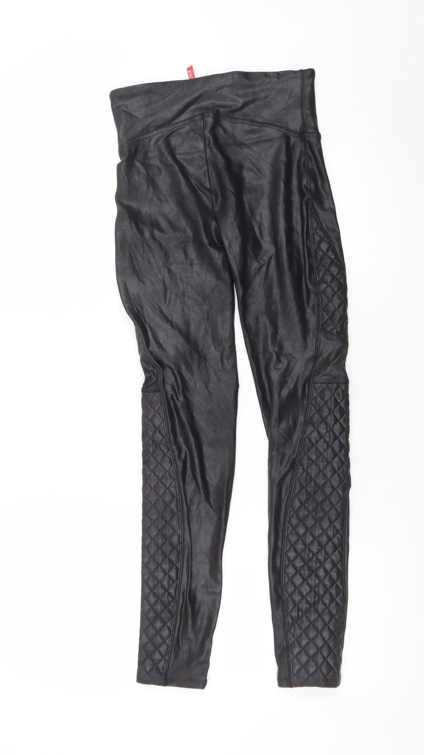 Spanx Women’s Black Faux Leather Quilted High-Rise Shaping Leggings Size S