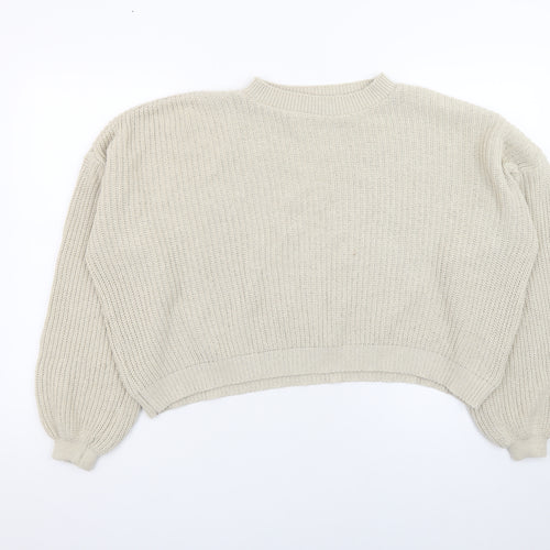 Boohoo Women's Beige Mock Neck Chunky Knit Pullover Jumper Size M
