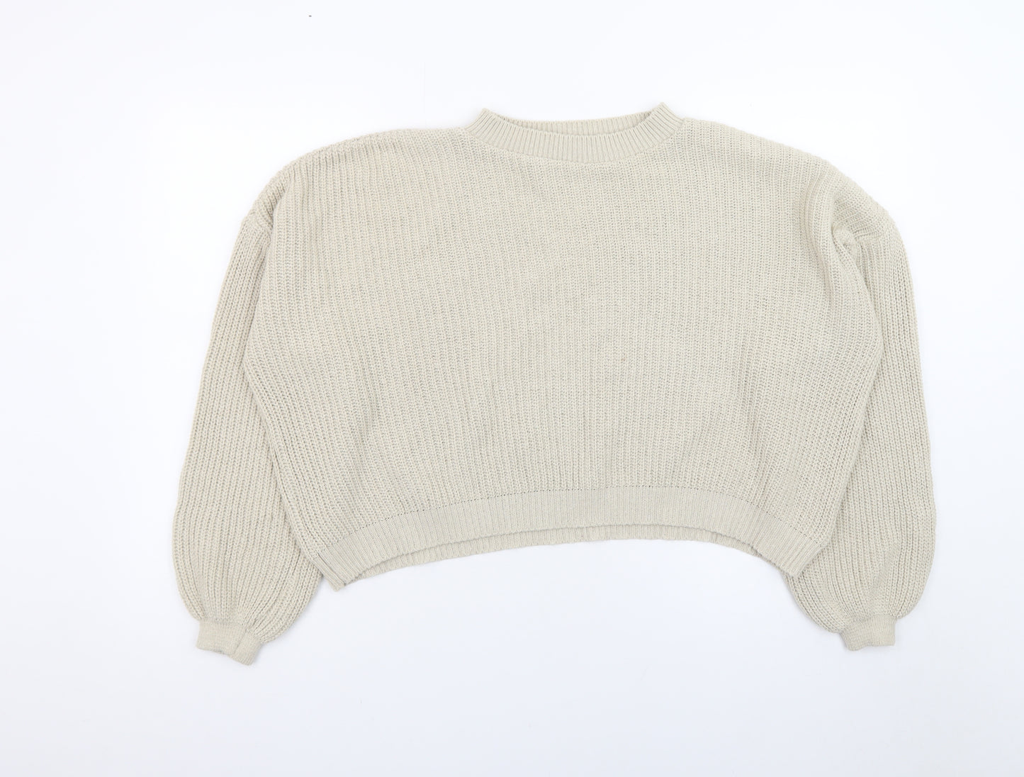 Boohoo Women's Beige Mock Neck Chunky Knit Pullover Jumper Size M