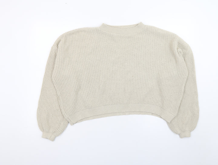 Boohoo Women's Beige Mock Neck Chunky Knit Pullover Jumper Size M
