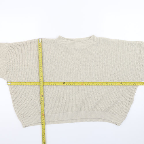 Boohoo Women's Beige Mock Neck Chunky Knit Pullover Jumper Size M