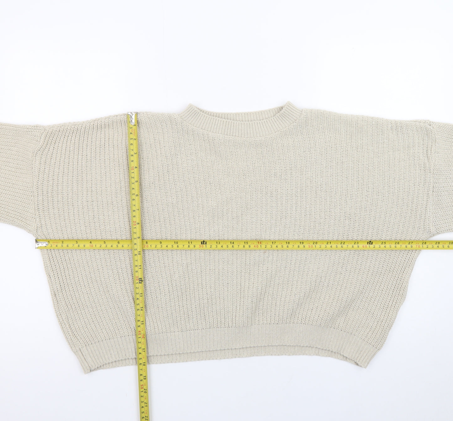Boohoo Women's Beige Mock Neck Chunky Knit Pullover Jumper Size M