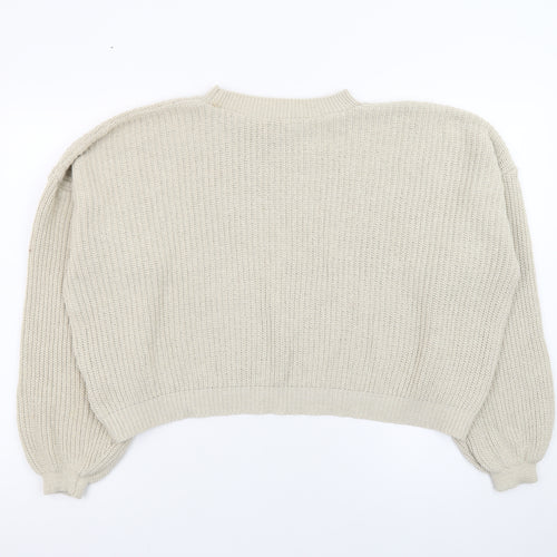 Boohoo Women's Beige Mock Neck Chunky Knit Pullover Jumper Size M