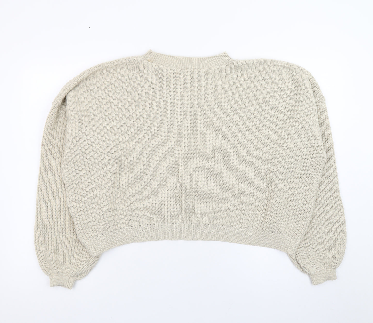 Boohoo Women's Beige Mock Neck Chunky Knit Pullover Jumper Size M
