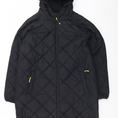 Dunnes Men’s Black Quilted Hooded Long Coat Size M Winter