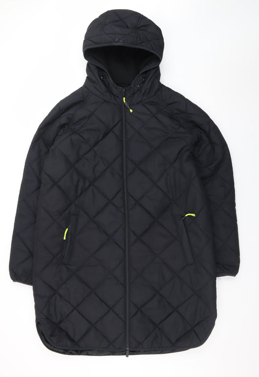 Dunnes Men’s Black Quilted Hooded Long Coat Size M Winter