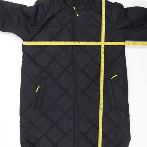 Dunnes Men’s Black Quilted Hooded Long Coat Size M Winter