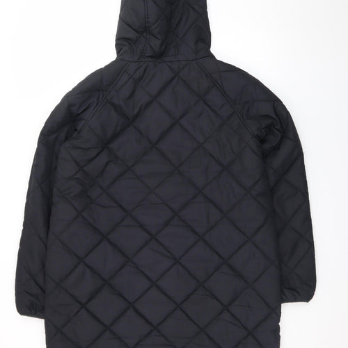 Dunnes Men’s Black Quilted Hooded Long Coat Size M Winter